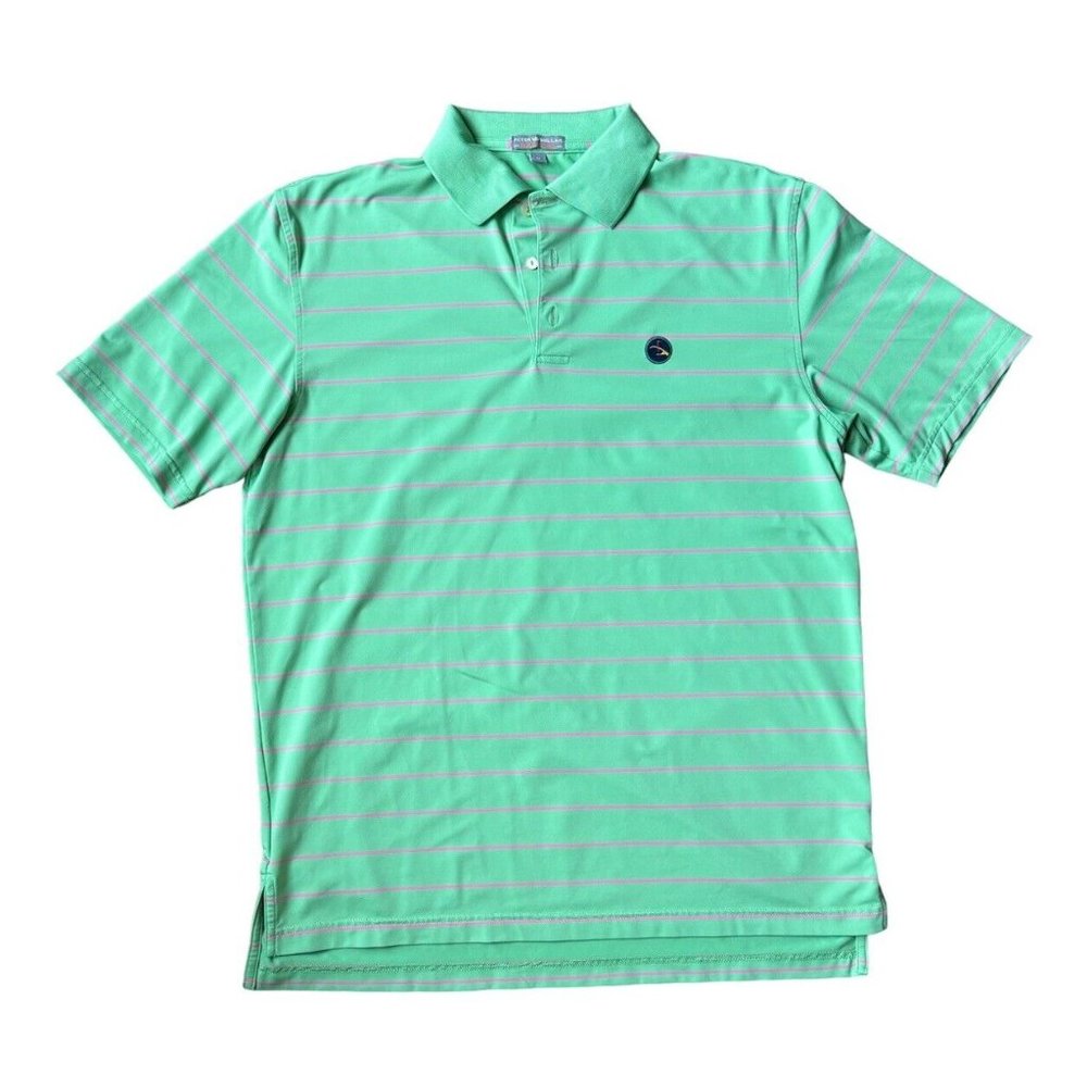 Peter Millar Summer Comfort Green and Pink striped men's golf polo, size…